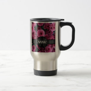 Pink flowers photo and monogram travel mug