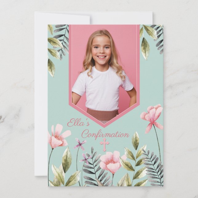 Pink Flowers Photo Confirmation Invitation (Front)