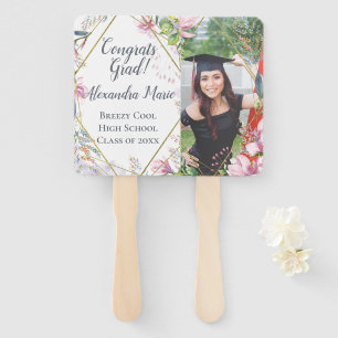 Pink Flowers Photo Graduation Fan with Picture