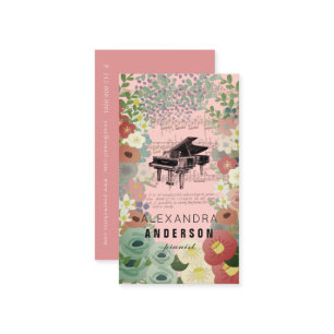 Pink Flowers Pianist Music Teacher Business Card