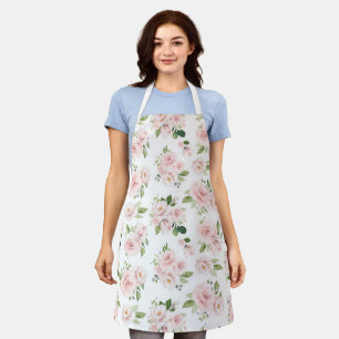 Pink Flowers, Pink Roses, Watercolor Flowers Apron