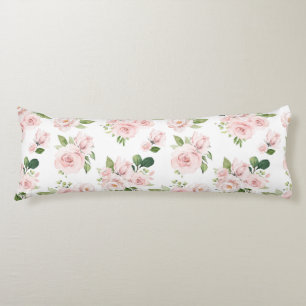 Pink Flowers, Pink Roses, Watercolor Flowers Body Cushion