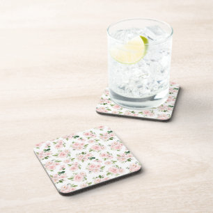 Pink Flowers, Pink Roses, Watercolor Flowers Coaster