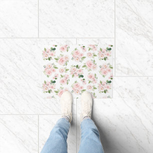 Pink Flowers, Pink Roses, Watercolor Flowers Doormat