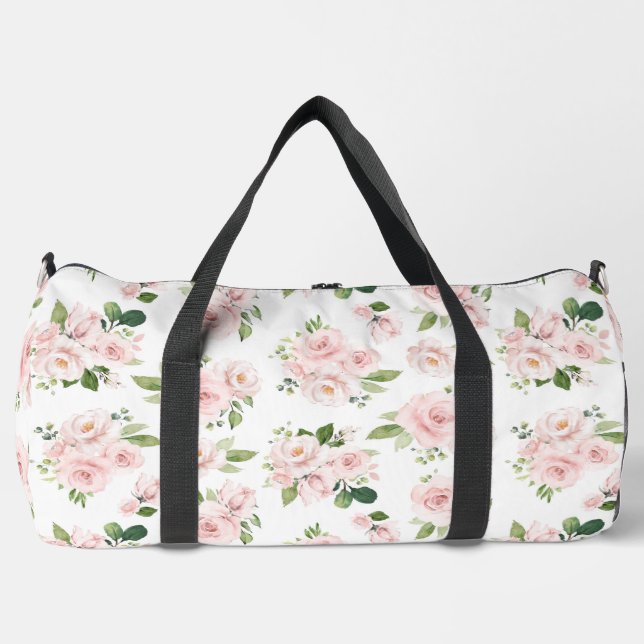 Pink Flowers, Pink Roses, Watercolor Flowers Duffle Bag (Front)