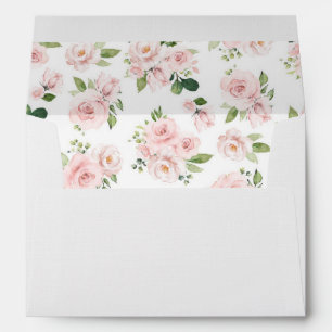 Pink Flowers, Pink Roses, Watercolor Flowers Envelope