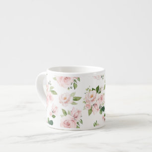 Pink Flowers, Pink Roses, Watercolor Flowers Espresso Cup
