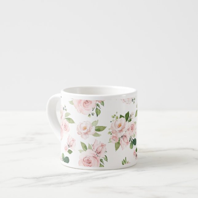 Pink Flowers, Pink Roses, Watercolor Flowers Espresso Cup (Front Left)