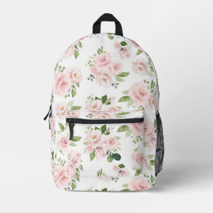 Pink Flowers, Pink Roses, Watercolor Flowers Printed Backpack