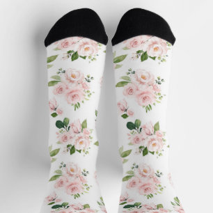 Pink Flowers, Pink Roses, Watercolor Flowers Socks