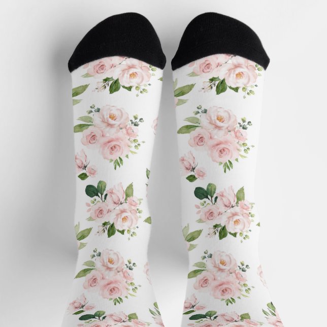 Pink Flowers, Pink Roses, Watercolor Flowers Socks (Top)