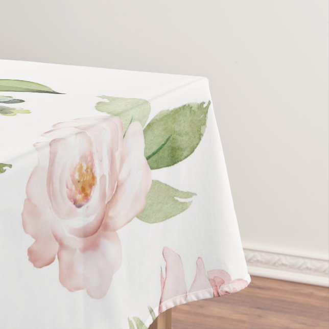Pink Flowers, Pink Roses, Watercolor Flowers Tablecloth (In Situ)