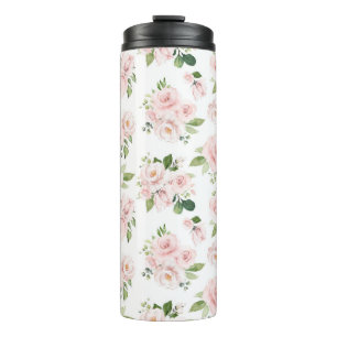 Pink Flowers, Pink Roses, Watercolor Flowers Thermal Tumbler