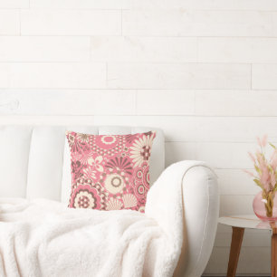 Pink Flowers/Polka Dots Decorative Throw Pillow