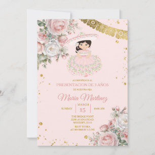 Pink Flowers Presentación De Tres Años Cute Girl Invitation
