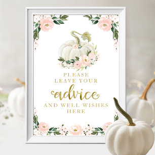 Pink Flowers Pumpkin Baby Shower Advice Sign