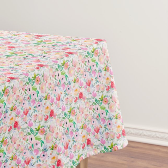 Pink flowers purple white pastels tablecloth (In Situ)