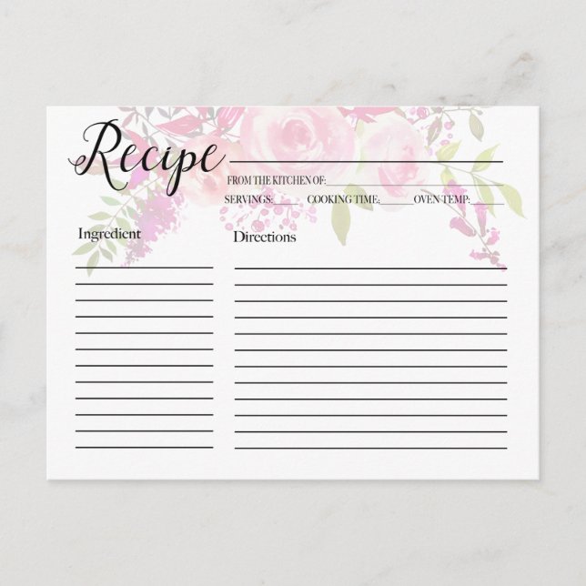 Pink Flowers Recipe Cards (Front)