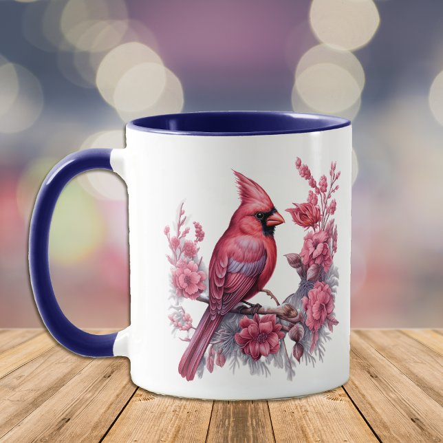  Pink Flowers Red Cardinal Blue Monogram Mug (Creator Uploaded)