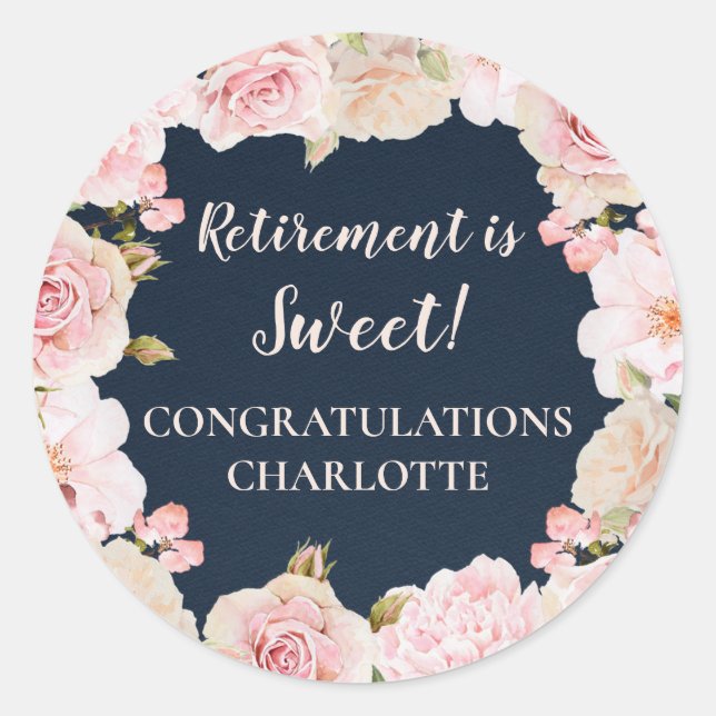Pink Flowers Retirement Party Favour Tag (Front)