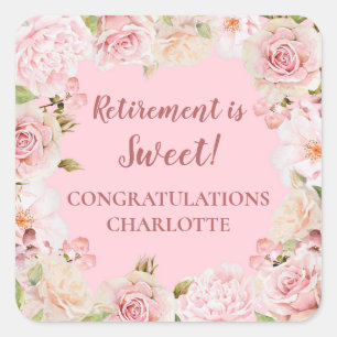 Pink Flowers Retirement Party Favour Tag