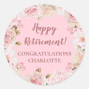 Pink Flowers Retirement Party Favour Tag