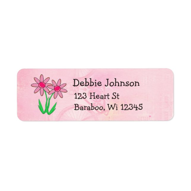Pink Flowers Return Address Sticker (Front)