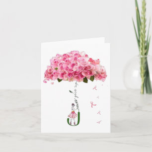 Pink Flowers Ribbon Breast Cancer Awareness Fighte Card