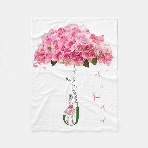 Pink Flowers Ribbon Breast Cancer Awareness Fighte Fleece Blanket