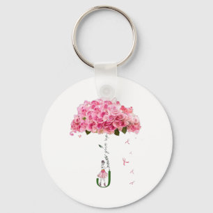 Pink Flowers Ribbon Breast Cancer Awareness Fighte Key Ring