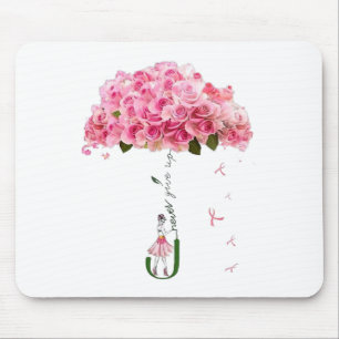 Pink Flowers Ribbon Breast Cancer Awareness Fighte Mouse Mat