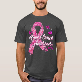 Pink Flowers Ribbon Breast Cancer Awareness T-Shirt