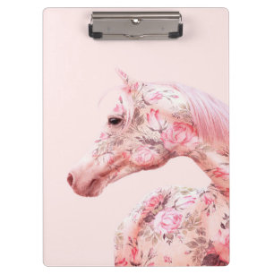 Pink Flowers Riding Horse   Aesthetic Artwork Clipboard