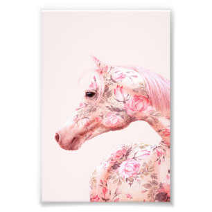 Pink Flowers Riding Horse Aesthetic Artwork Photo Print