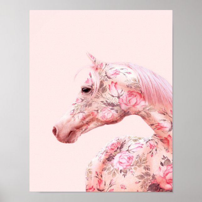 Pink Flowers Riding Horse | Aesthetic Artwork Poster (Front)