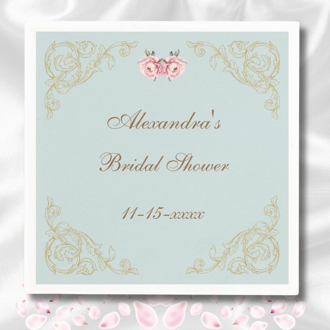 Pink Flowers Rococo Vintage Peony Bridal Shower Napkin (Creator Uploaded)