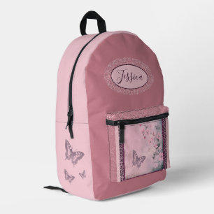 Pink flowers, rose, glitter pink backpack