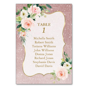 Pink Flowers Rose Gold Baptism Seating Chart Table Number