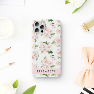 Pink Flowers, Roses, Watercolor Flowers, Your Name iPhone 16 Case