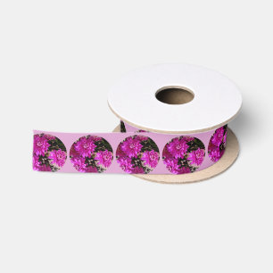 Pink Flowers Round Bouquet Floral Satin Ribbon