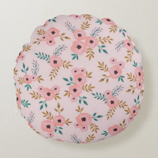Pink Flowers Round Cushion (Front)