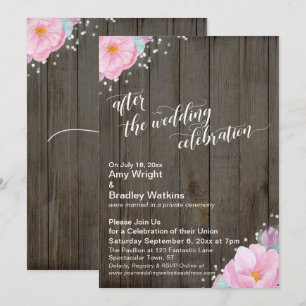 Pink Flowers Rustic After the Wedding Celebration Invitation