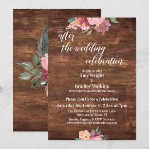 Pink Flowers Rustic After the Wedding Celebration Invitation