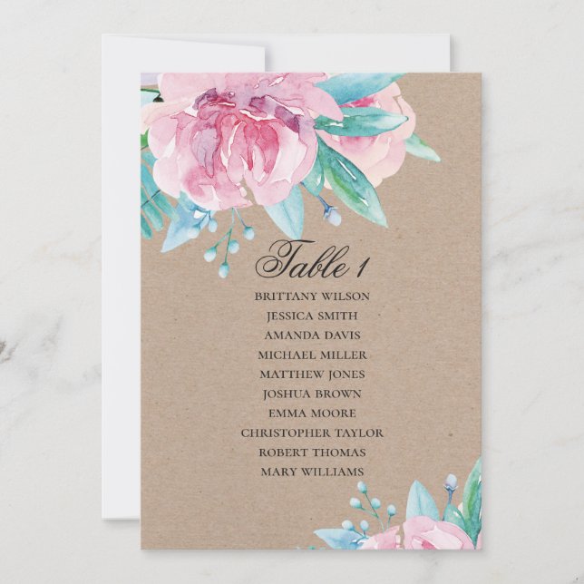 Pink flowers. Rustic floral wedding seating chart Invitation (Front)