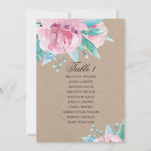 Pink flowers. Rustic floral wedding seating chart Invitation