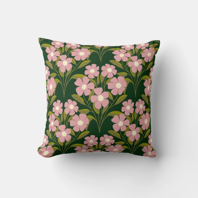 Pink Flowers Sage Green Leaves pattern  Cushion (Front)