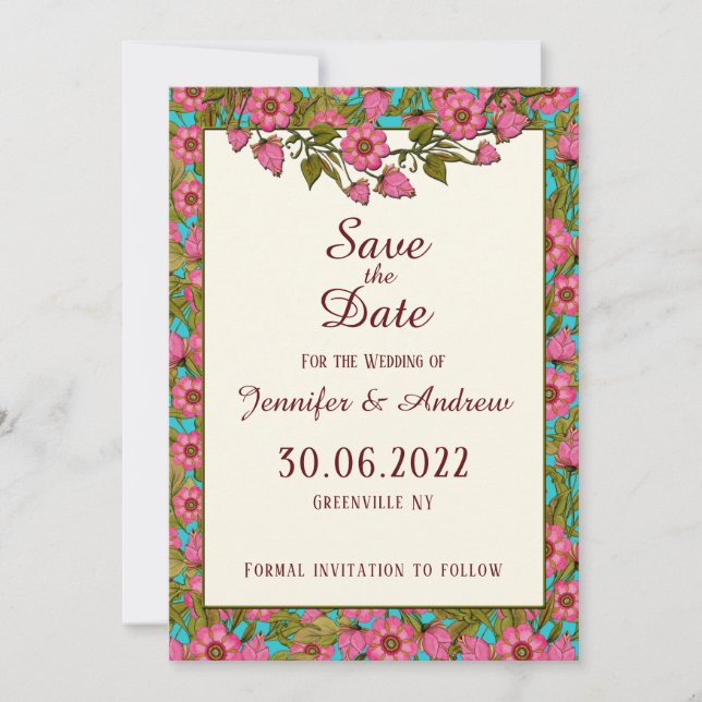 Pink flowers Save the Date (Front)