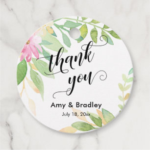 Pink Flowers Script Thank You Personalised Wedding Favour Tags