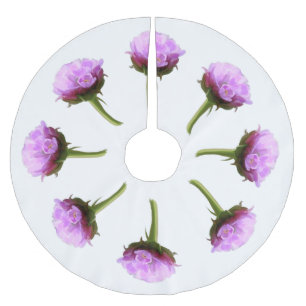 Pink flowers (sea pinks) on white brushed polyester tree skirt