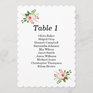 Pink flowers seating chart. Summer garden wedding Invitation